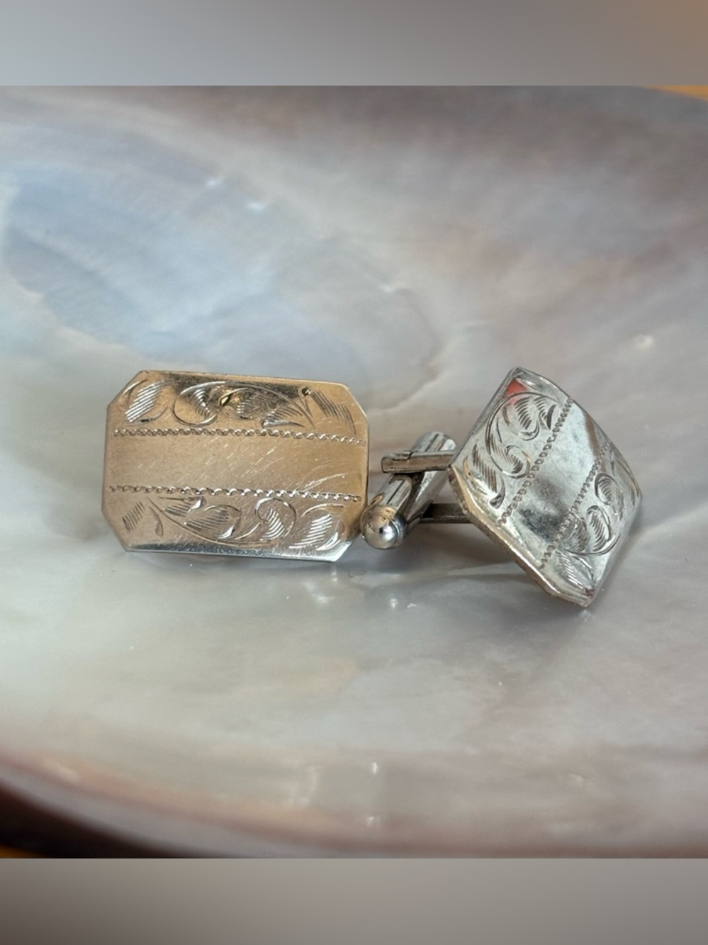 Vintage Engraved Sterling Silver Cufflinks